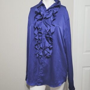 Asos Design Medium Blouse ruffle satin collar button top tunic shirt